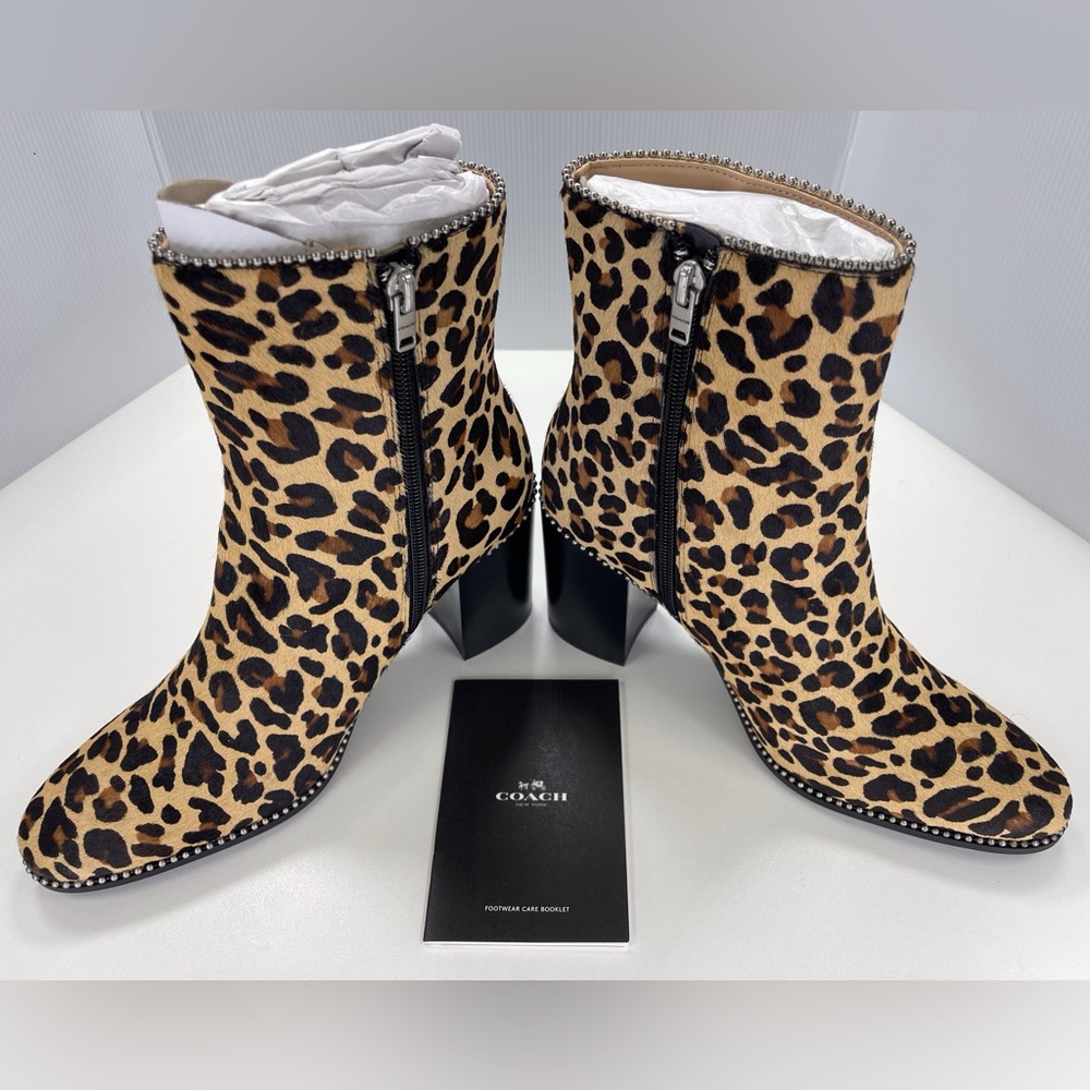 Coach Drea Bootie Haircalf Leopard Print Calf Hair Ankle Boots, Size 9.5 Shoes - Picture 3 of 11